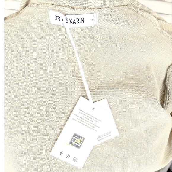 NWT Grace Karin Womens S Taupe Long Open Cardigan - Picture 8 of 9
